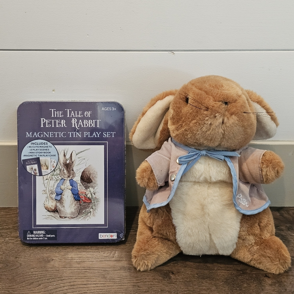 Beatrix Potter Peter Rabbit Plush Toy and Magnetic Tin Play Set